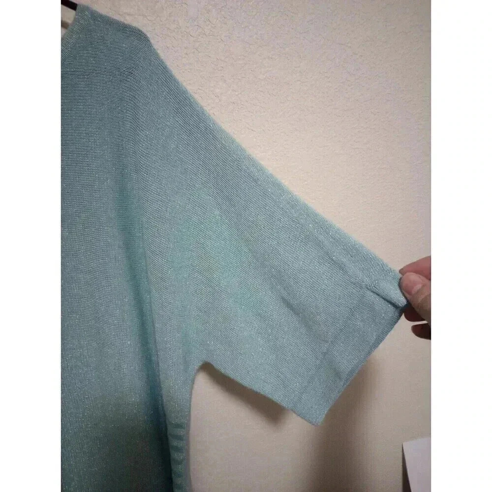 Chico's Linen Blend Sweater Metallic Shimmer Dolman Sleeve Hi Low Sz 2 (U.S. Lg) - Picture 3 of 6